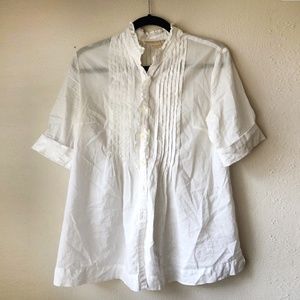 Michael Kors White Button Down Pleated Blouse